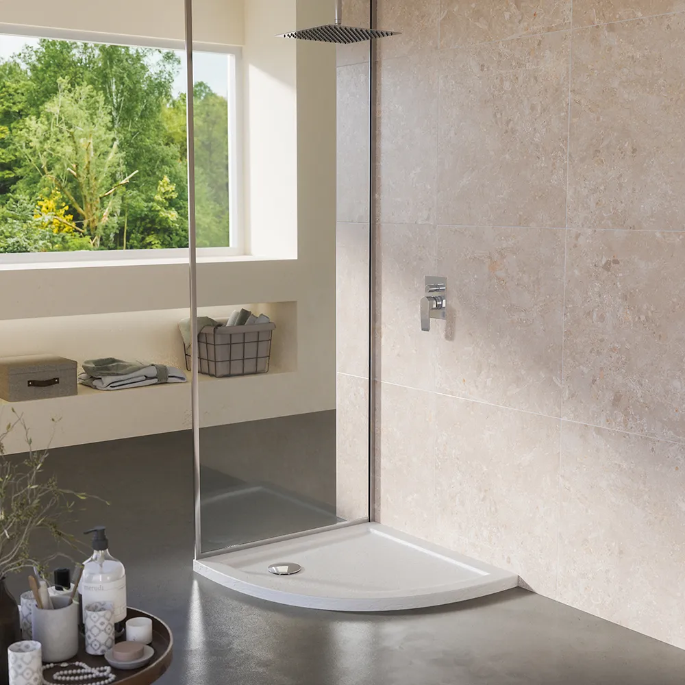 Piatto doccia 80x80 semicircolare effetto pietra bianco in acrilico altezza slim | Petra Piatto doccia 80x80 semicircolare effetto pietra bianco in acrilico altezza slim | Petra