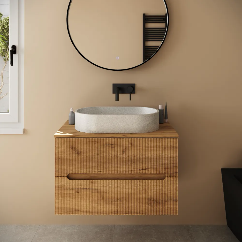 Lavabo da appoggio ovale in microcemento 60x35x12 cm bianco | Iseo