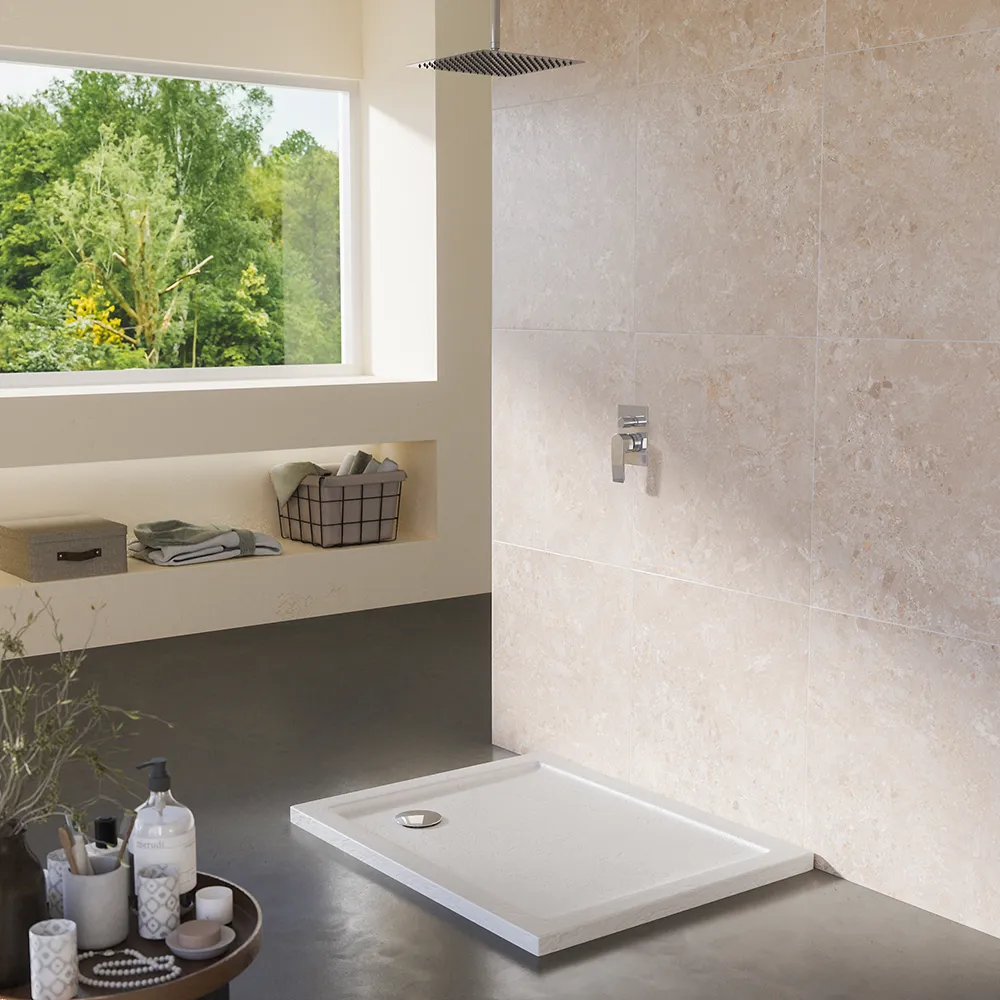 Piatto doccia 70x90 effetto pietra bianco in acrilico altezza slim | Petra Piatto doccia 70x90 effetto pietra bianco in acrilico altezza slim | Petra