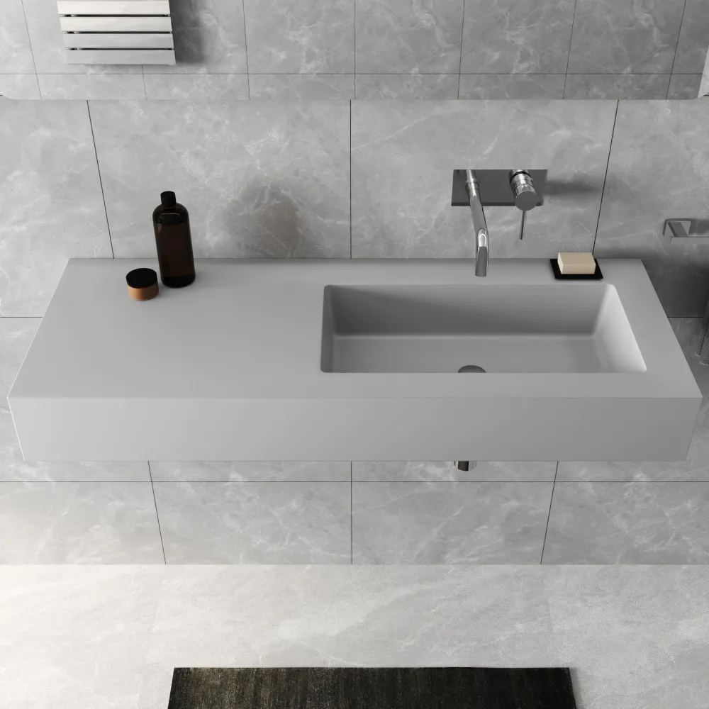 Lavabo sospeso in marmoresina 120cm vasca a destra grigio opaco | Koro Lavabo sospeso in marmoresina 120cm vasca a destra grigio opaco | Koro