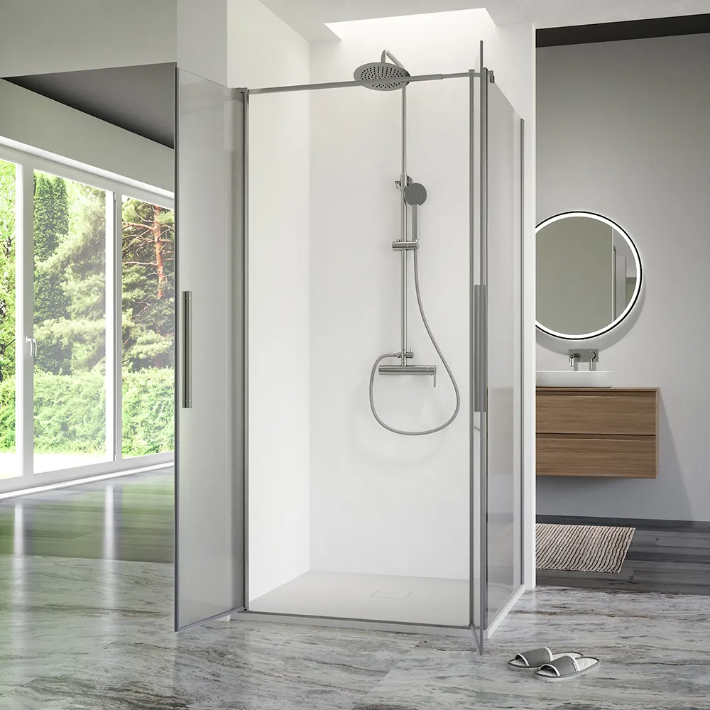 Box doccia 100x80cm con apertura saloon e parete fissa, profili cromati e vetro da 6mm opaco h195 | Elba Box doccia 100x80cm con apertura saloon e parete fissa, profili cromati e vetro da 6mm opaco h195 | Elba