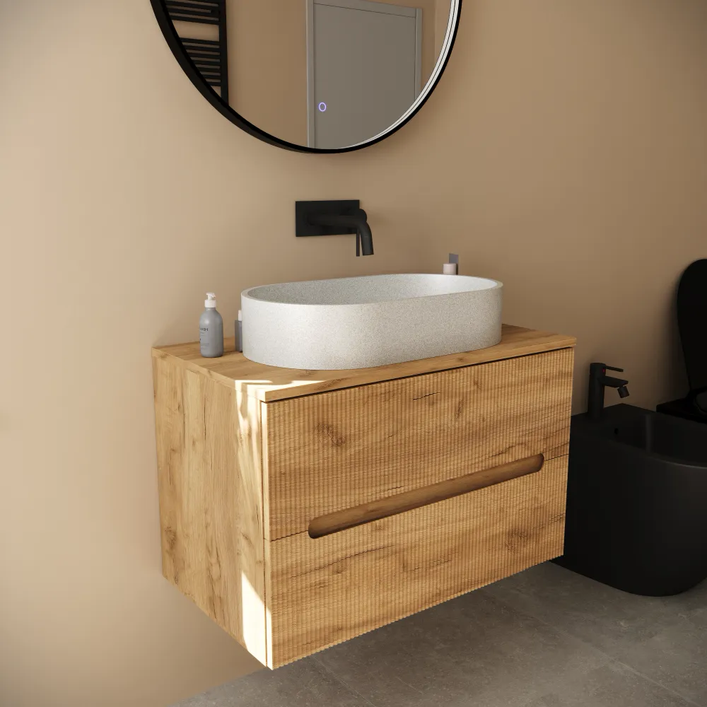 Lavabo da appoggio ovale in microcemento 60x35x12 cm bianco | Iseo