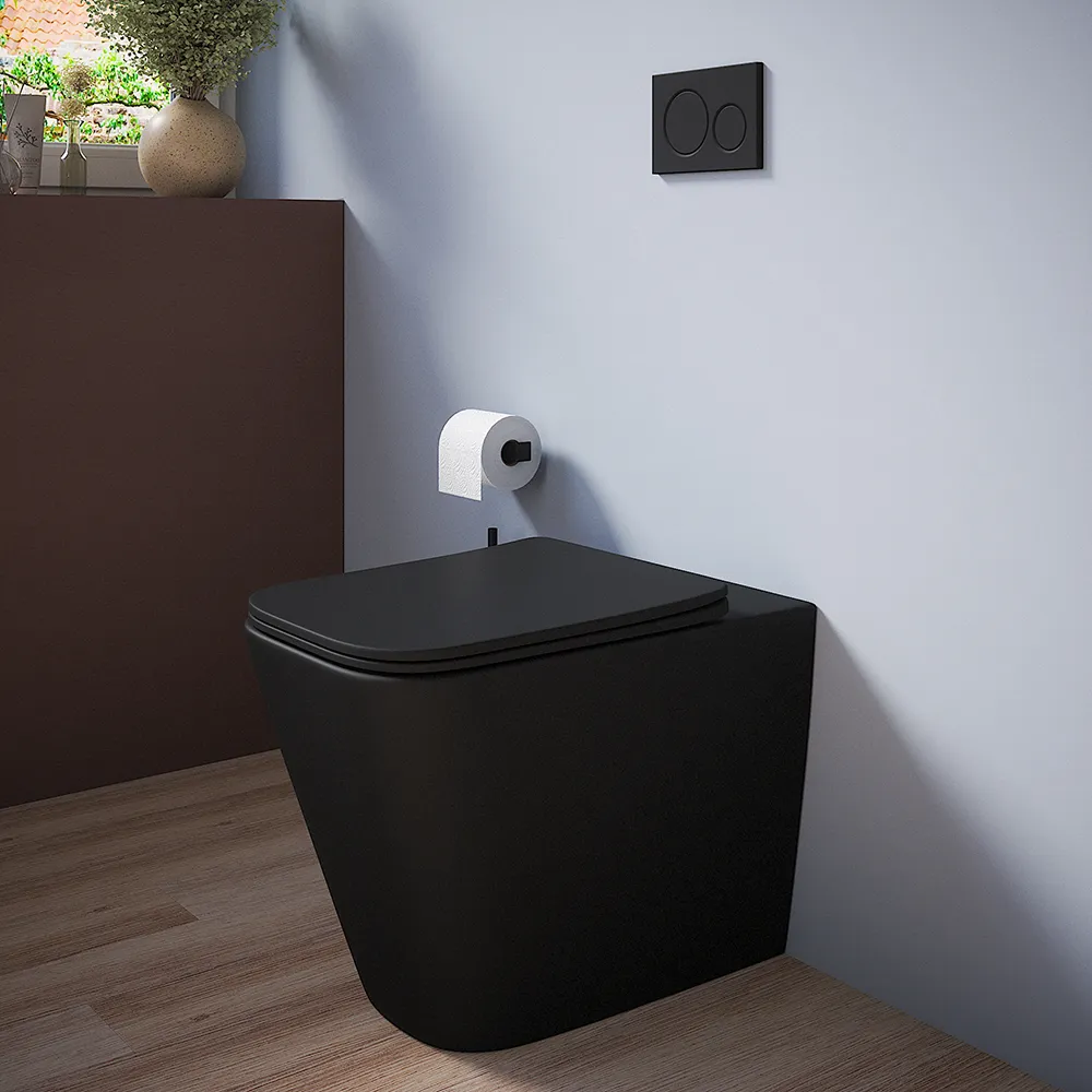 Vaso filomuro rimless in ceramica nero opaco con sedile soft-close | Kyoto Vaso filomuro rimless in ceramica nero opaco con sedile soft-close | Kyoto
