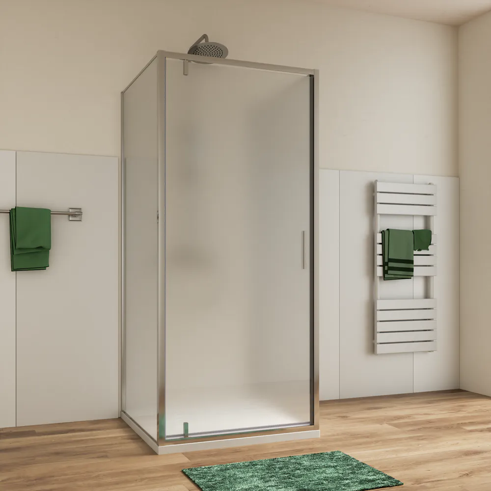 Box doccia cromato 3 lati 70x70x70cm porta battente e due pareti fisse vetro 6mm anticalcare opaco h190 | Lerici