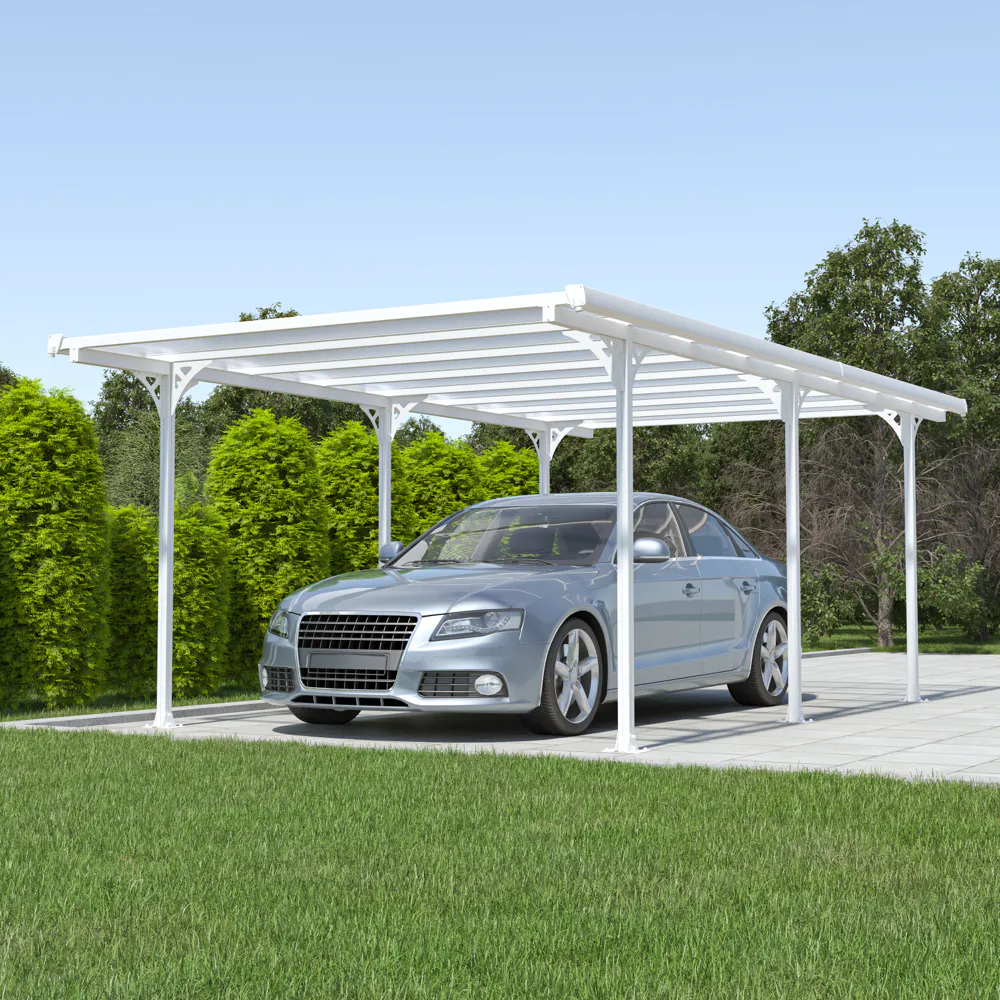 Tettoia per auto 573x313xh205cm in alluminio e policarbonato bianco