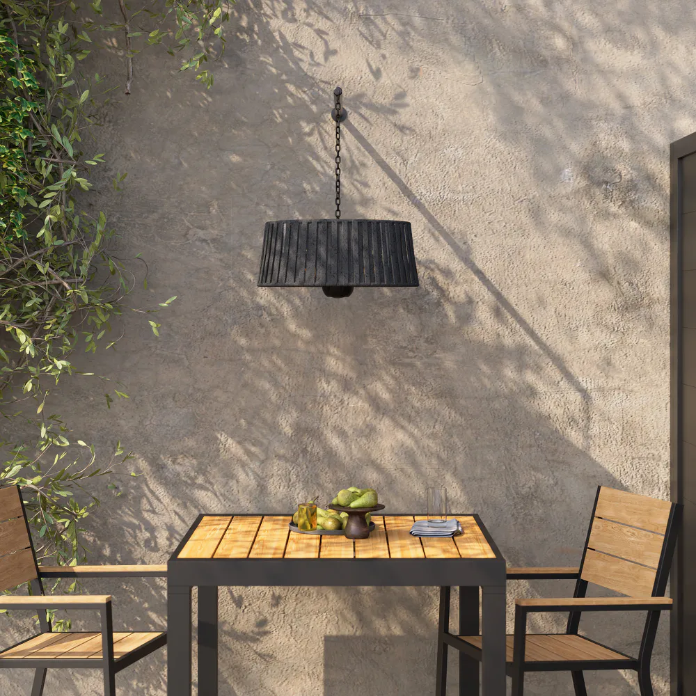 Fungo riscaldante da soffitto a doppia lampada alogena 1800W con telecomando e luce LED colore nero | Ignis Fungo riscaldante da soffitto a doppia lampada alogena 1800W con telecomando e luce LED colore nero | Ignis
