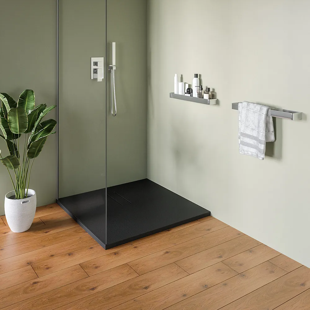 Piatto doccia 90x90 cm in marmoresina nero effeto pietra | Merlera Piatto doccia 90x90 cm in marmoresina nero effeto pietra | Merlera