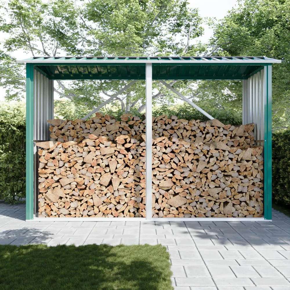 Legnaia da esterno in acciaio zincato verde 238x87x160cm con tetto spiovente Legnaia da esterno in acciaio zincato verde 238x87x160cm con tetto spiovente