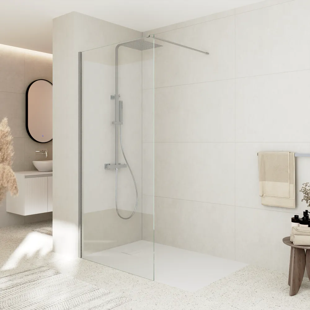 Doccia walk-in 100 cm vetro 8mm anticalcare h200 profilo nickel spazzolato | Keros Doccia walk-in 100 cm vetro 8mm anticalcare h200 profilo nickel spazzolato | Keros
