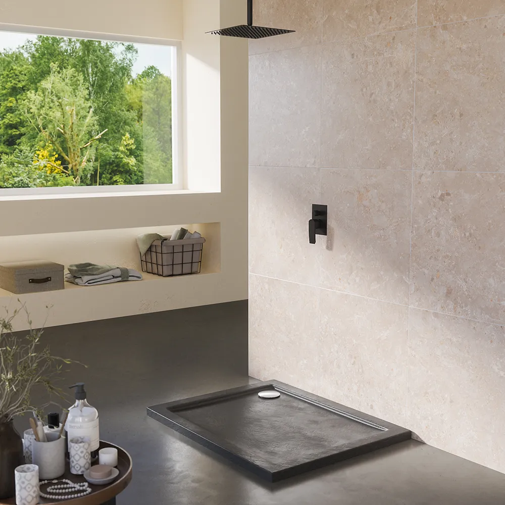 Piatto doccia 80x100 effetto pietra nero in acrilico altezza slim | Petra Piatto doccia 80x100 effetto pietra nero in acrilico altezza slim | Petra