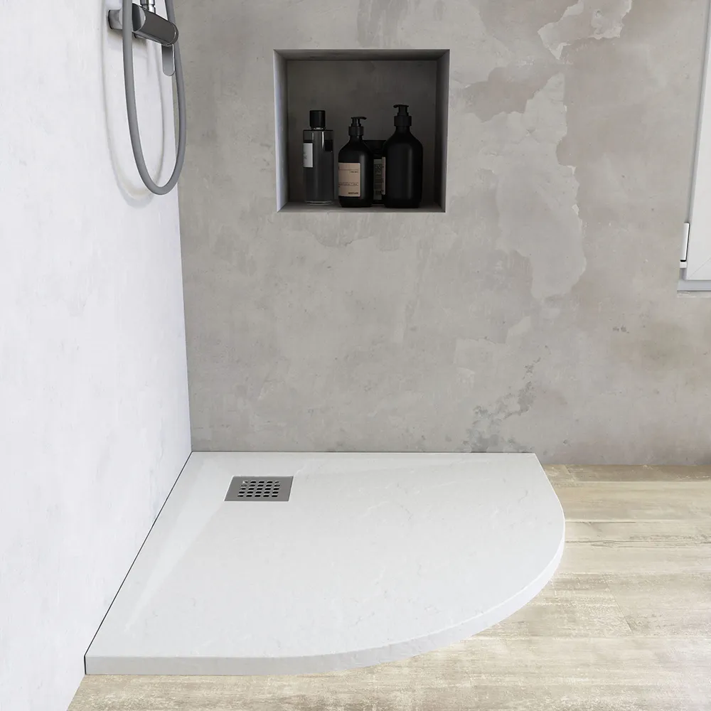 Piatto doccia semicircolare 80x80 cm in marmoresina bianco effetto pietra h3 cm | Milos Piatto doccia semicircolare 80x80 cm in marmoresina bianco effetto pietra h3 cm | Milos
