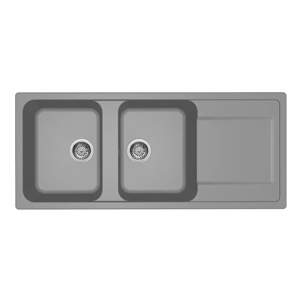 Elleci lavello da cucina 2 vasche con gocciolatoio 116x50cm in granitek cemento installazione sopratop | Life 500