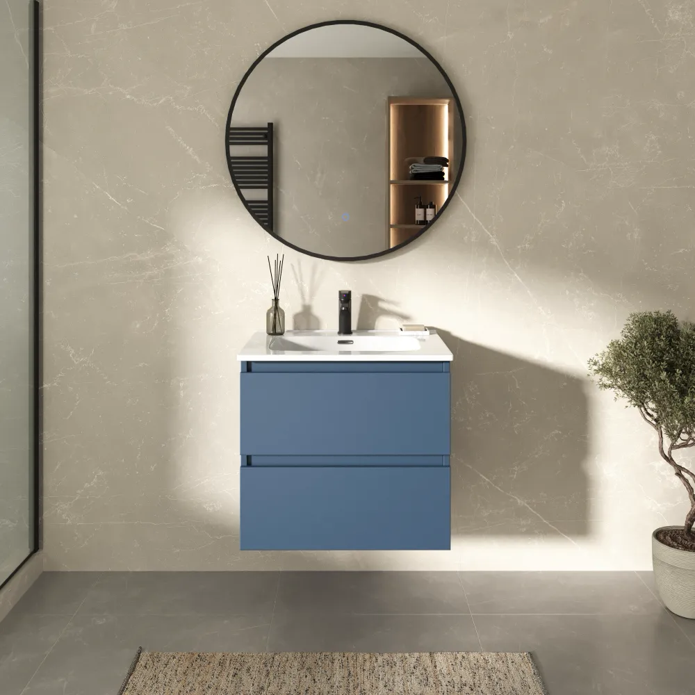 Mobile bagno sospeso 70cm due cassetti alby blue con lavabo | Hexa