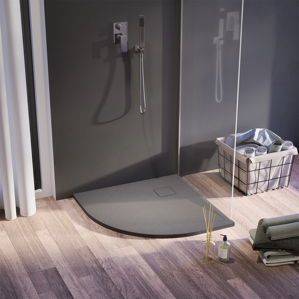 Piatto doccia 80x80 cm semicircolare colore grigio effetto pietra | Samos Piatto doccia 80x80 cm semicircolare colore grigio effetto pietra | Samos