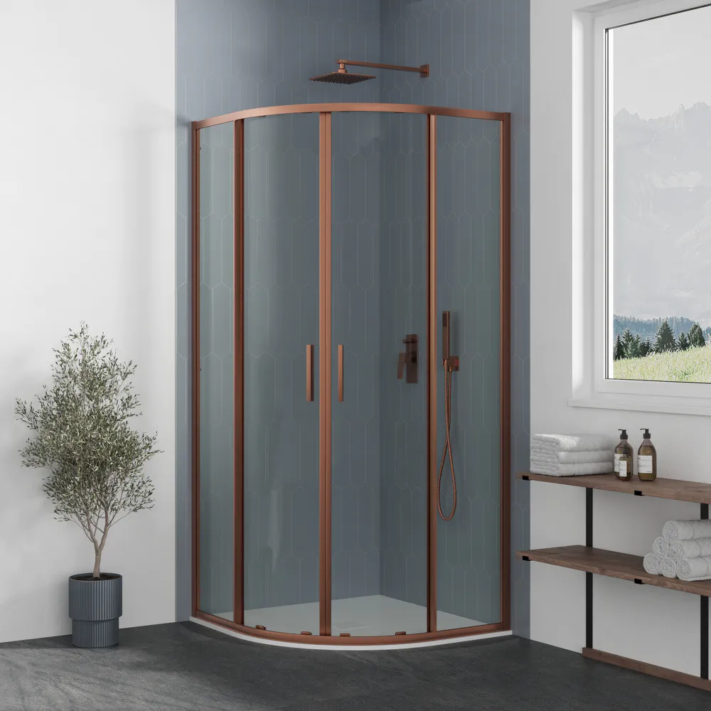 Box doccia semicircolare 90x90cm profili rame spazzolato slim vetro 6mm trasparente anticalcare h190 | Portofino Box doccia semicircolare 90x90cm profili rame spazzolato slim vetro 6mm trasparente anticalcare h190 | Portofino