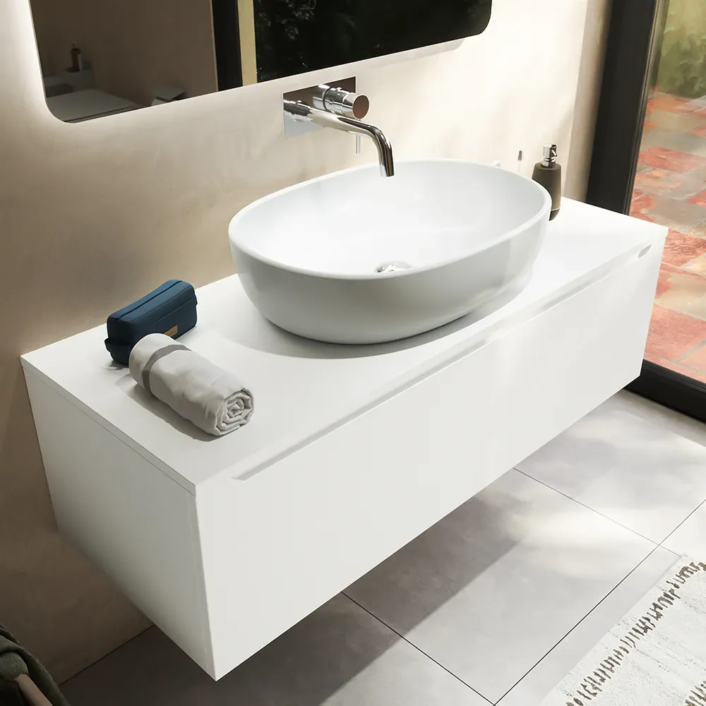 Mobile bagno sospeso 120 cm bianco opaco un cassettone con top | Bako Mobile bagno sospeso 120 cm bianco opaco un cassettone con top | Bako