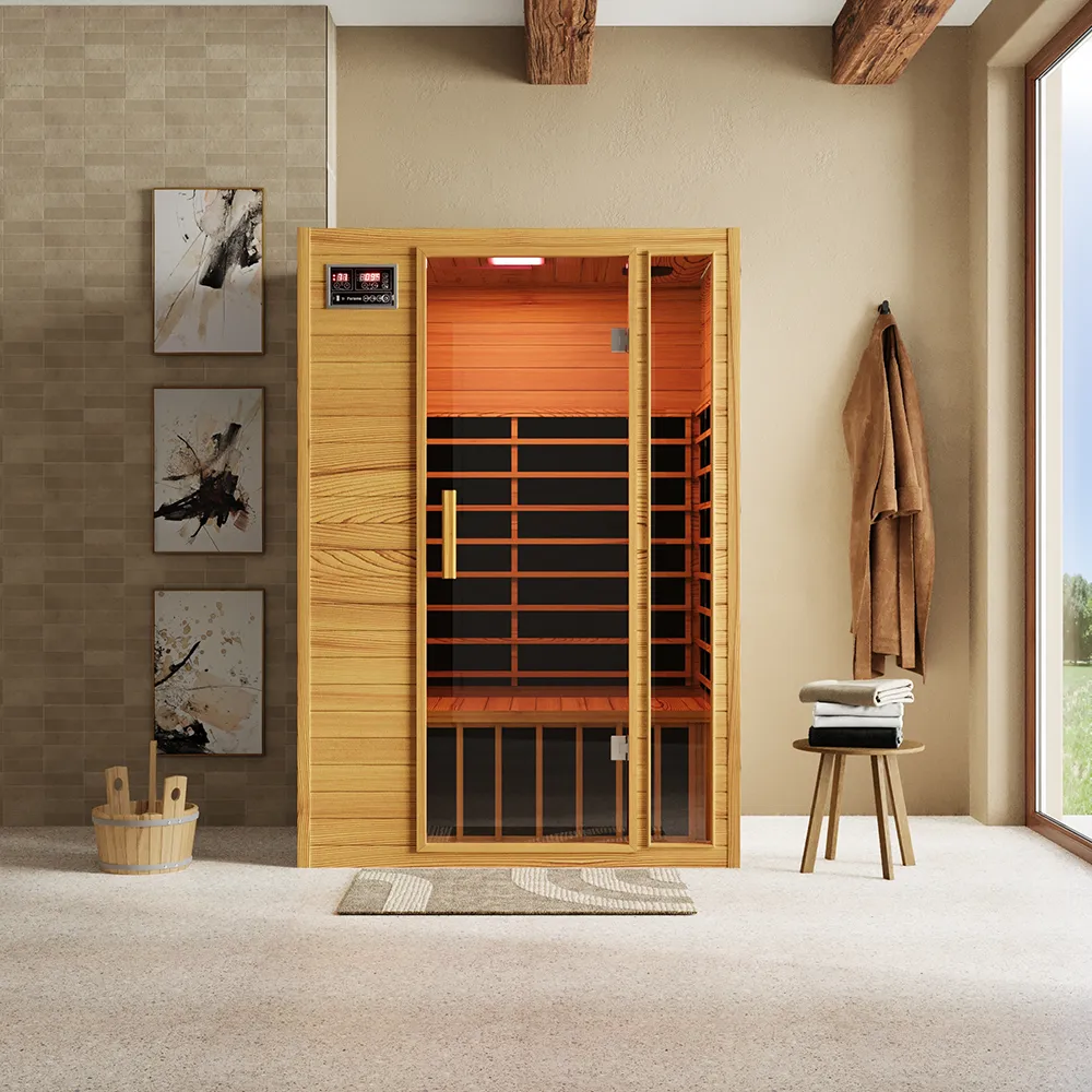 Sauna ad infrarossi 97x120 cm H188 in legno Hemlock con radio integrata | Oulu Sauna ad infrarossi 97x120 cm H188 in legno Hemlock con radio integrata | Oulu