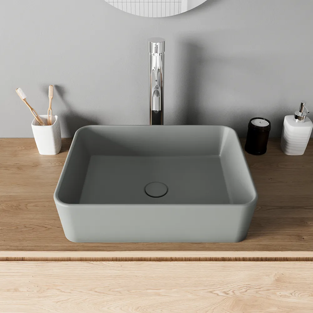 Lavabo da appoggio rettangolare 48x37x13,5 cm grigio | Caspio Lavabo da appoggio rettangolare 48x37x13,5 cm grigio | Caspio