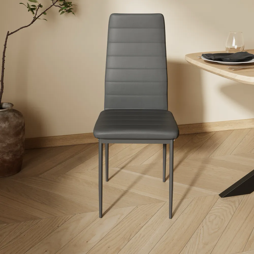 Set 6 sedie seduta in similpelle grigia schienale alto e gambe in acciaio grigio | Lidia Set 6 sedie seduta in similpelle grigia schienale alto e gambe in acciaio grigio | Lidia