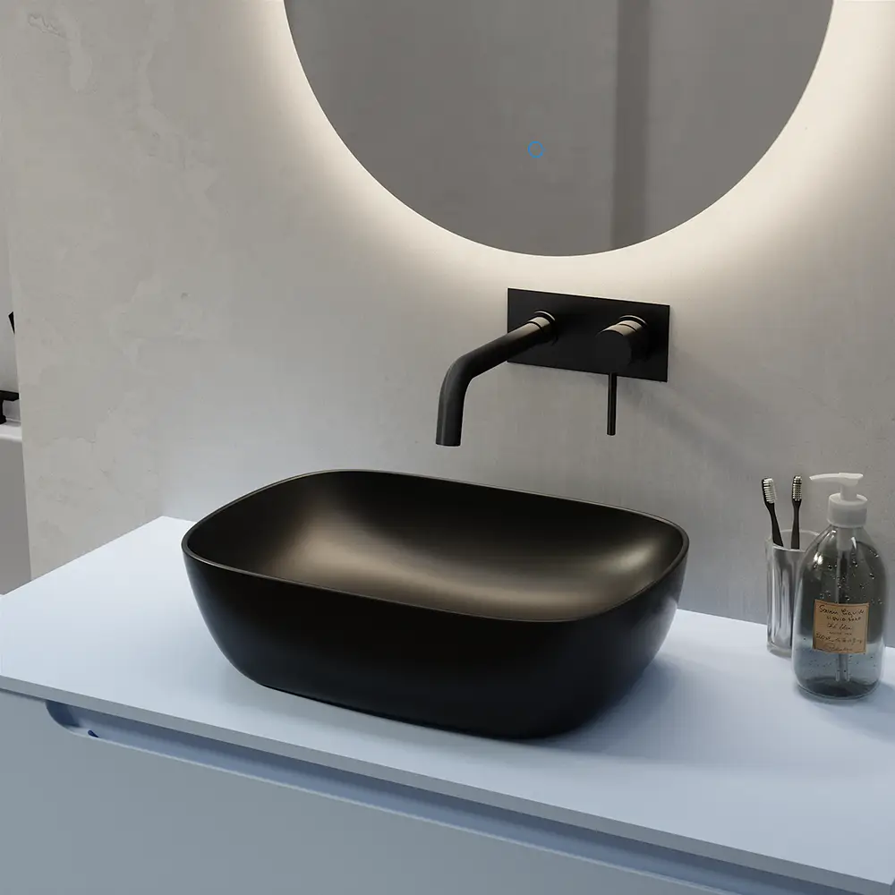 Lavabo da appoggio slim di forma rettangolare 46,5x33x13,5 cm Nero opaco Lavabo da appoggio slim di forma rettangolare 46,5x33x13,5 cm Nero opaco