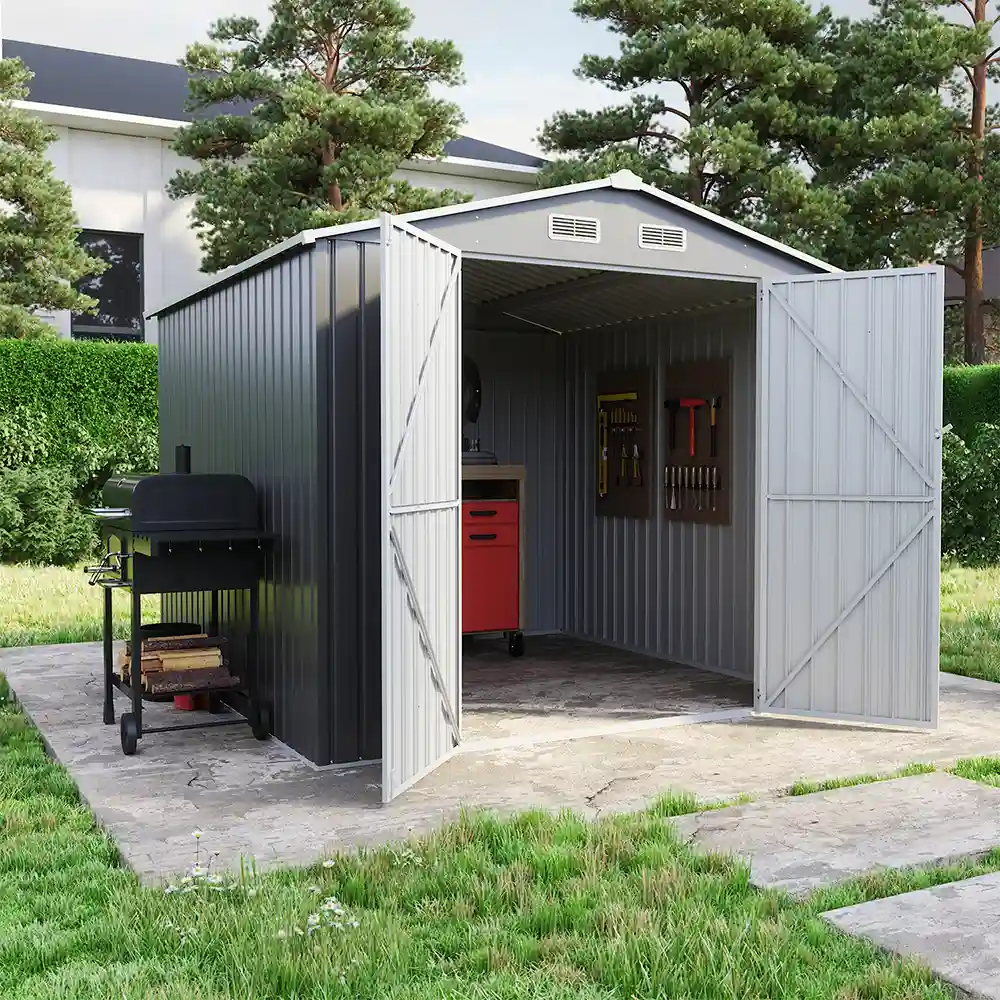 Casetta da giardino in acciaio zincato grigio 2,56x2,56xh2,16m - 111kg - 6,55 metri quadri Casetta da giardino in acciaio zincato grigio 2,56x2,56xh2,16m - 111kg - 6,55 metri quadri