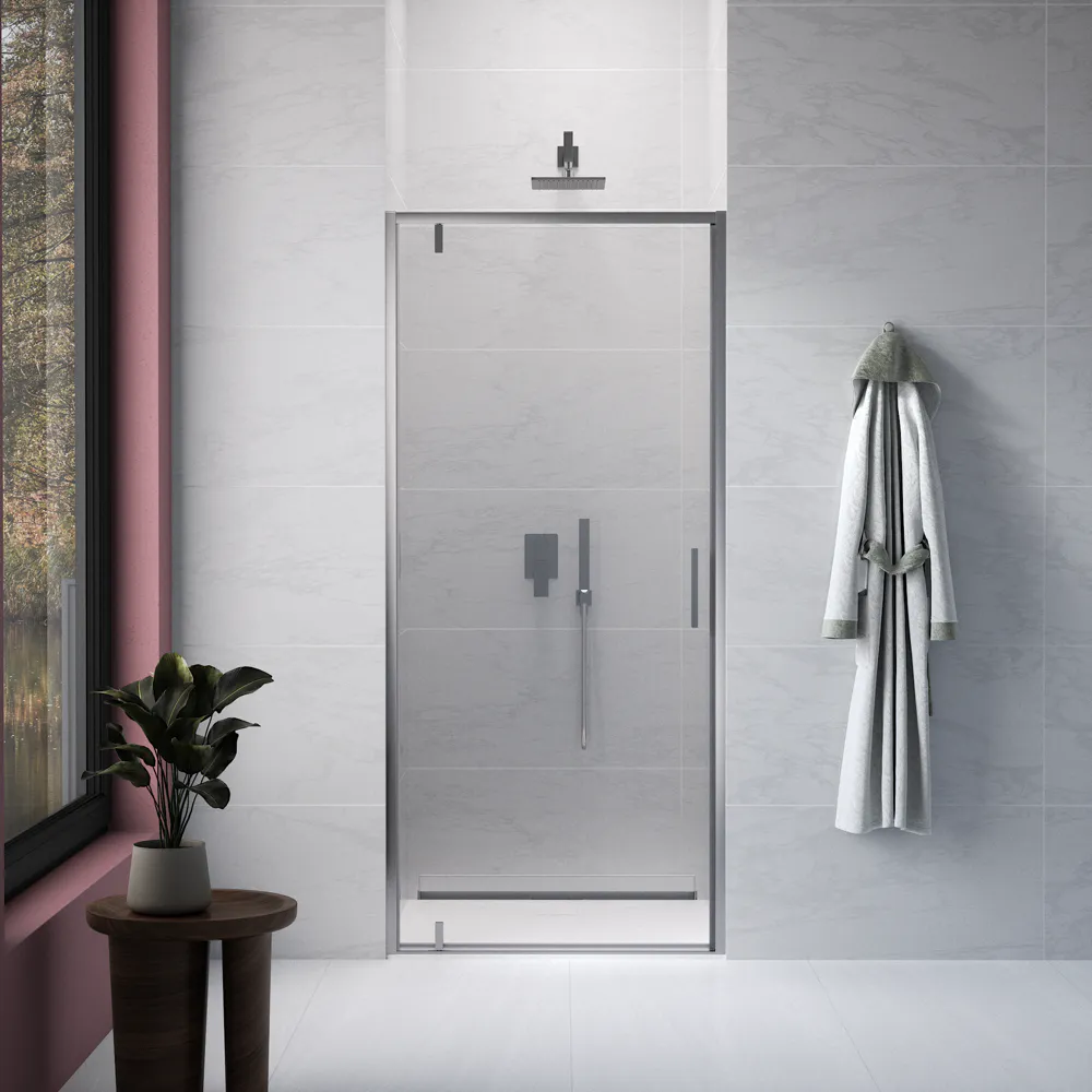Nicchia slim a battente 90cm profili cromati vetro 6mm trasparente anticalcare h190 | Lerici