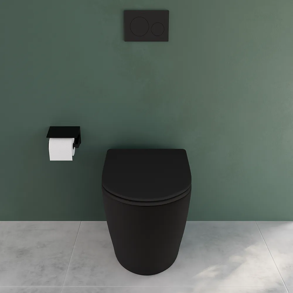 Vaso WC filomuro rimless in ceramica nero opaco con sedile soft-close | Europa Small Vaso WC filomuro rimless in ceramica nero opaco con sedile soft-close | Europa Small