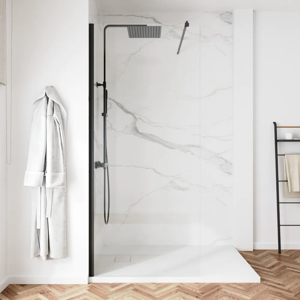 Doccia walk-in 120 cm vetro 8mm anticalcare trasparente h200 profili neri | Keros Doccia walk-in 120 cm vetro 8mm anticalcare trasparente h200 profili neri | Keros