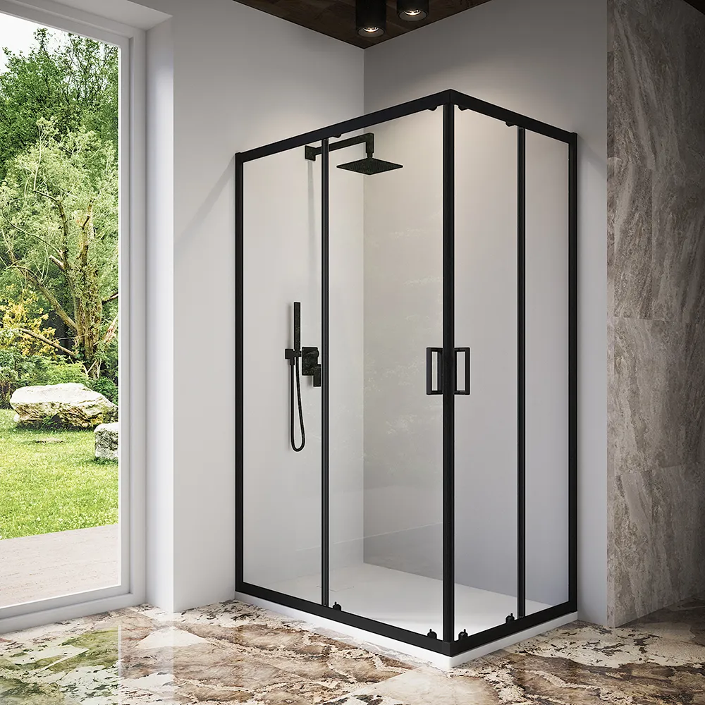 Box doccia 70x100 cm angolare scorrevole profili nero opaco vetro 6mm trasparente h185 | Tonga Box doccia 70x100 cm angolare scorrevole profili nero opaco vetro 6mm trasparente h185 | Tonga