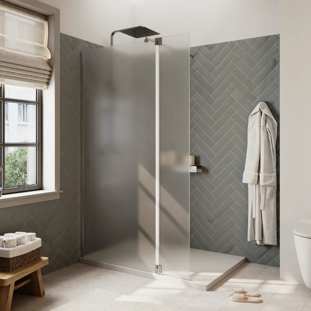 Doccia walk-in 140cm + anta 30cm vetro 8mm opaco profili cromo | Keros Doccia walk-in 140cm + anta 30cm vetro 8mm opaco profili cromo | Keros