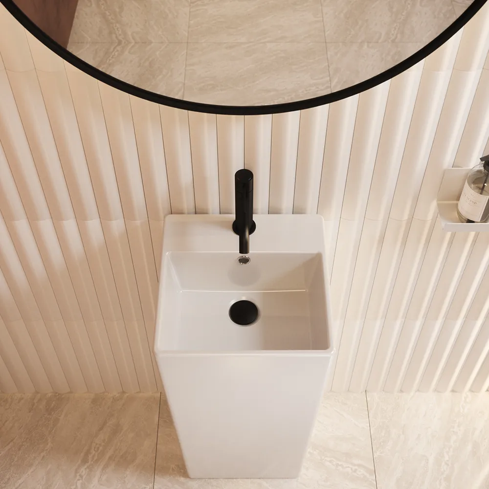 Lavabo freestanding 33x33cm in ceramica bianco lucido con troppopieno | Levante Lavabo freestanding 33x33cm in ceramica bianco lucido con troppopieno | Levante