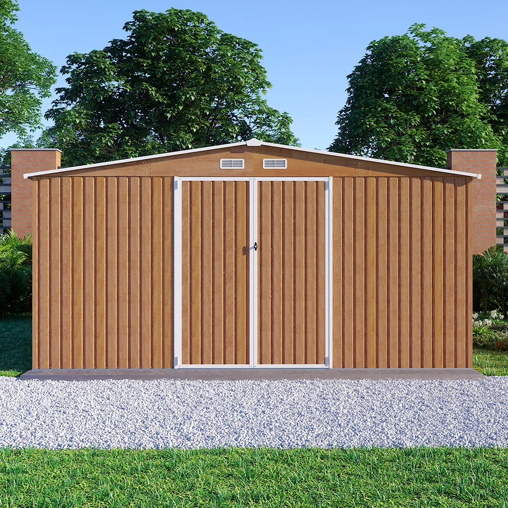 Casetta da giardino in acciaio zincato effetto legno 4,26x3,65xh2,17m - 181kg- 15,54 metri quadri Casetta da giardino in acciaio zincato effetto legno 4,26x3,65xh2,17m - 181kg- 15,54 metri quadri