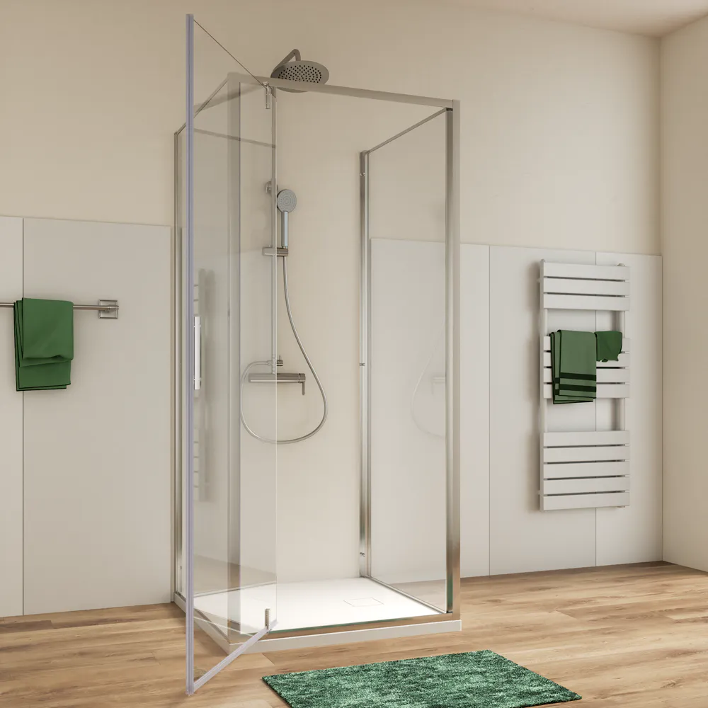 Box doccia cromato 3 lati 80x80x80cm porta battente e due pareti fisse vetro 6mm anticalcare trasparente h190 | Lerici