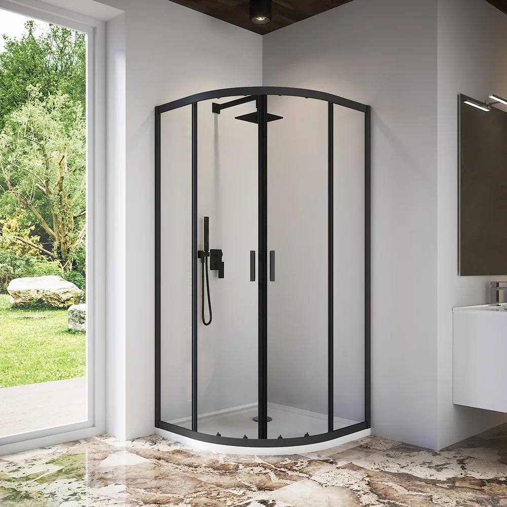 Box doccia semicircolare 90x90 cm profili nero opaco vetro 6mm trasparente h185 | Tonga Box doccia semicircolare 90x90 cm profili nero opaco vetro 6mm trasparente h185 | Tonga