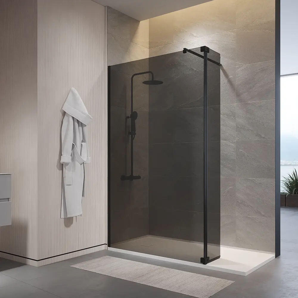 Doccia walk-in 60cm + anta 40cm vetro temperato anticalcare 10mm fumé profili neri | Naxos Doccia walk-in 60cm + anta 40cm vetro temperato anticalcare 10mm fumé profili neri | Naxos