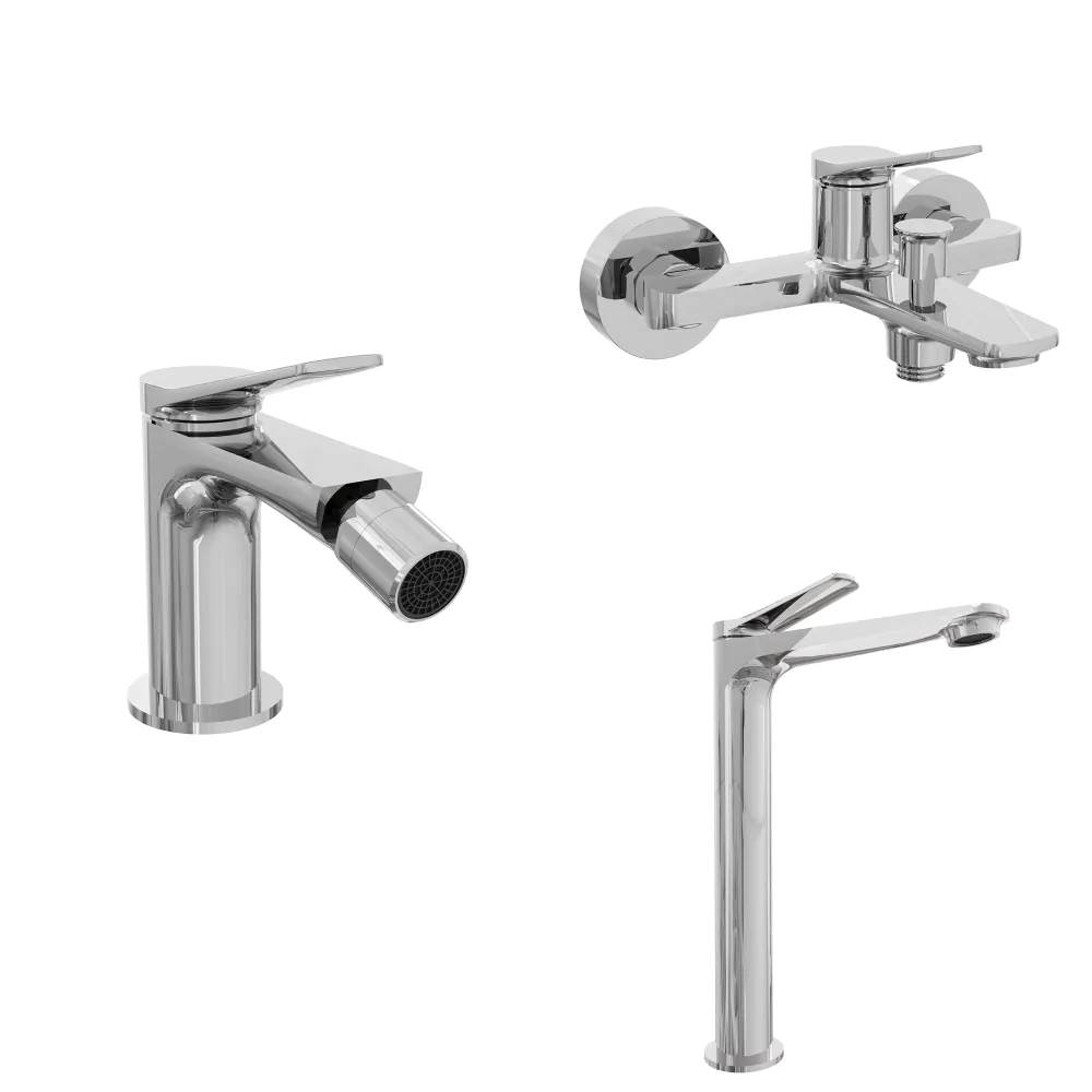 Set miscelatori: lavabo alto bidet senza scarico ed esterno vasca a muro cromato | Anne
