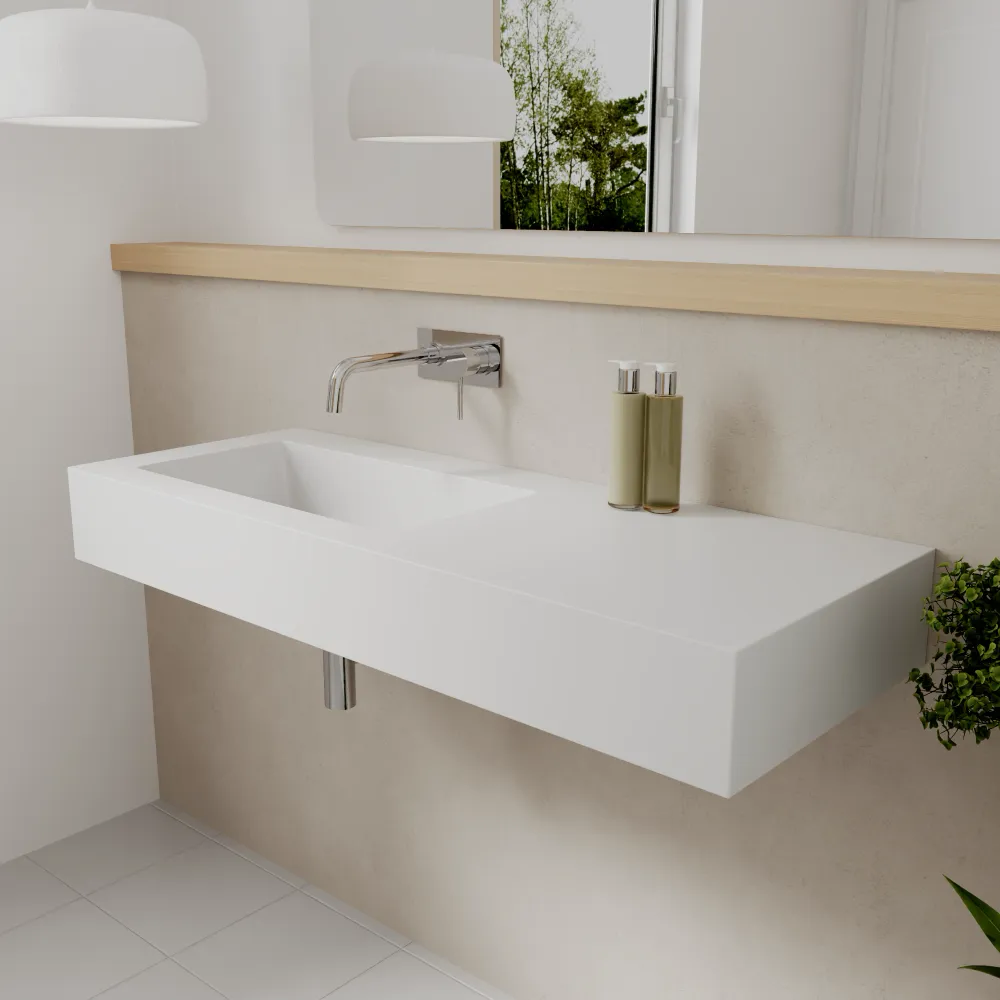 Lavabo sospeso in marmoresina 120cm vasca a sinistra bianco opaco | Koro