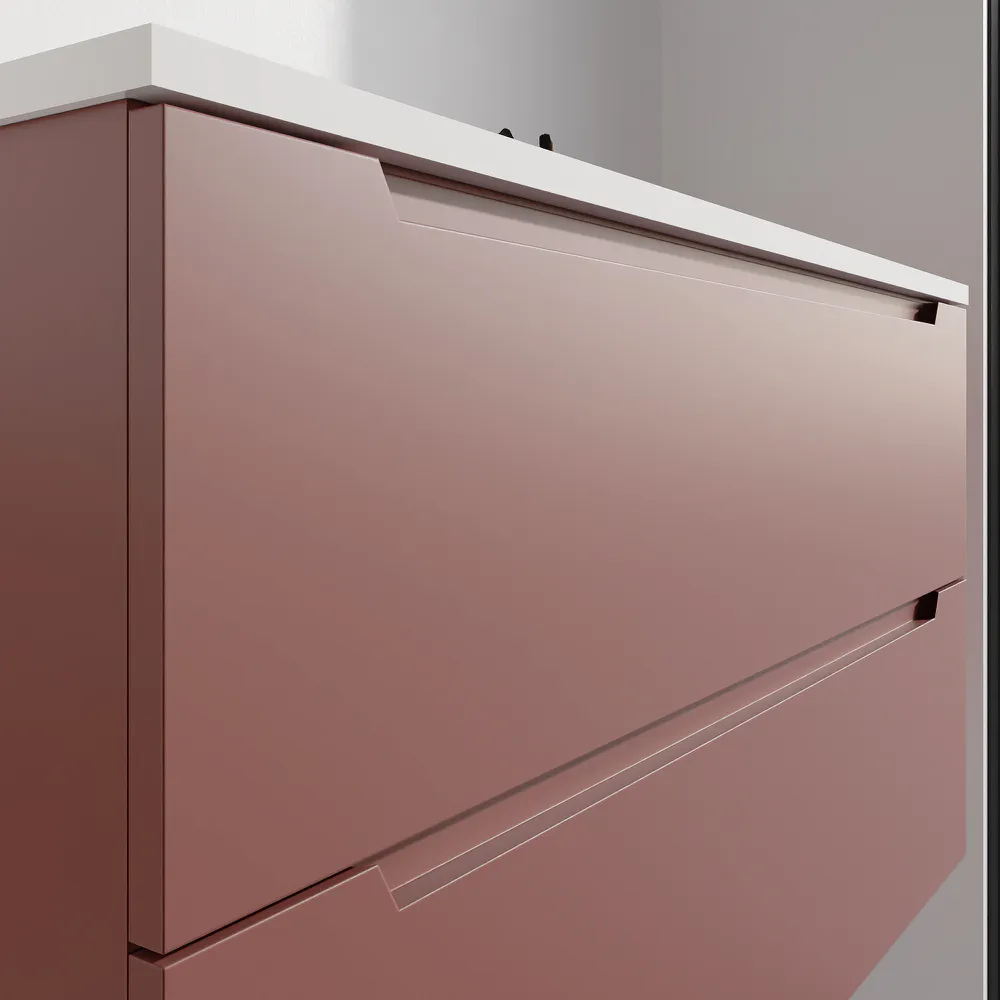 Mobile bagno sospeso 90cm terracotta due cassetti soft-close con lavabo bianco opaco | Bako