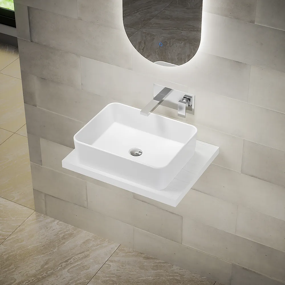 Mensolone sospeso per lavabi d'appoggio da 60cm bianco effetto legno Mensolone sospeso per lavabi d'appoggio da 60cm bianco effetto legno