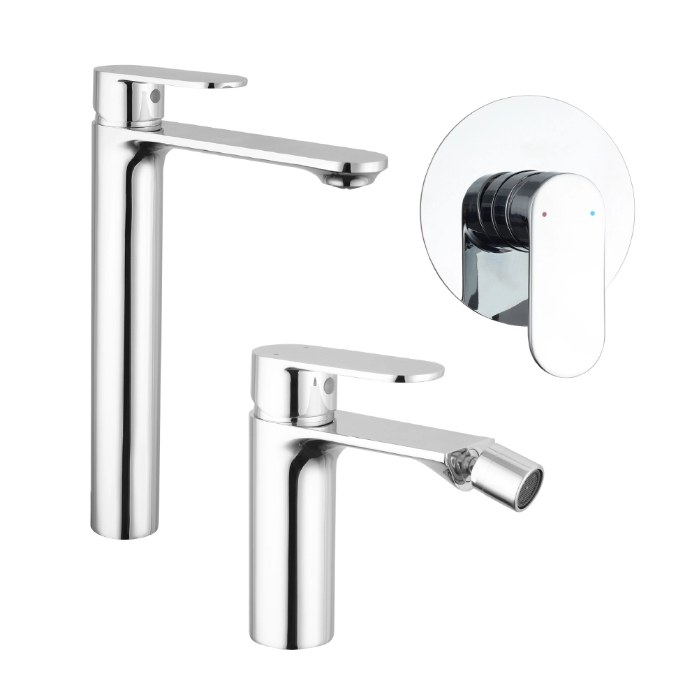 Set miscelatori: lavabo alto bidet senza scarico e incasso doccia monocomando cromato | Kerry Set miscelatori: lavabo alto bidet senza scarico e incasso doccia monocomando cromato | Kerry