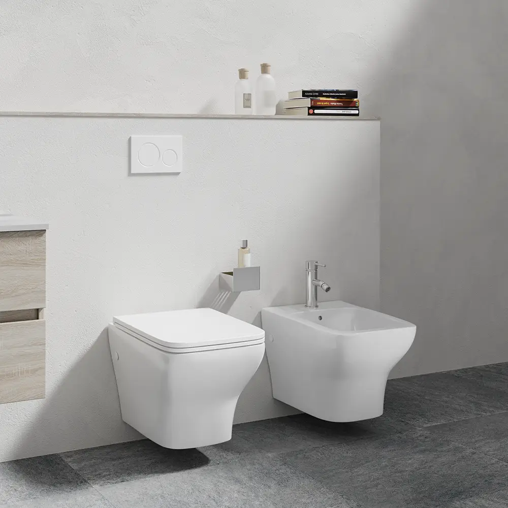 Coppia di sanitari sospesi rimless in ceramica bianca: vaso bidet e copriwc soft-close | Havana Coppia di sanitari sospesi rimless in ceramica bianca: vaso bidet e copriwc soft-close | Havana