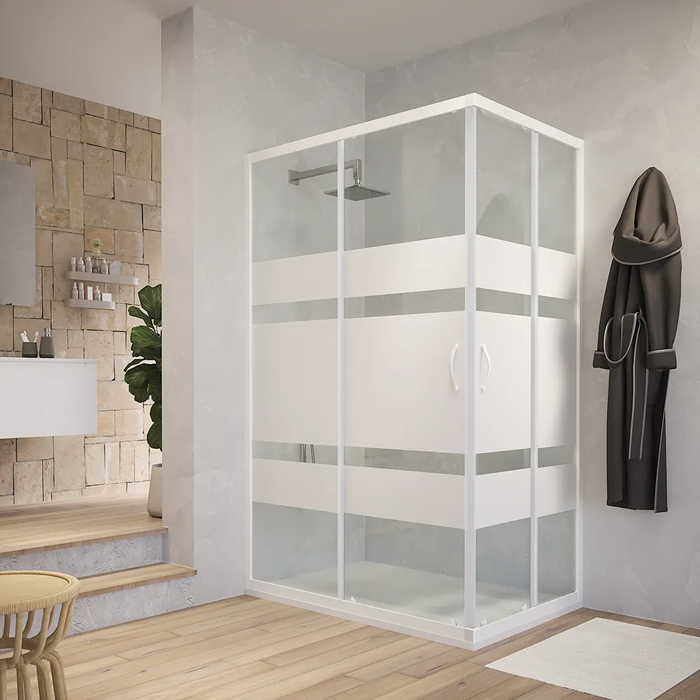 Box doccia angolare 80x120 cm serigrafato 4 mm profili bianchi | Grenada Box doccia angolare 80x120 cm serigrafato 4 mm profili bianchi | Grenada