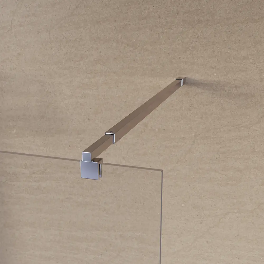 Dettaglio barra stabilizzatrice parete doccia walk-in Keros vetro 8mm trasparente Dettaglio barra stabilizzatrice parete doccia walk-in Keros vetro 8mm trasparente