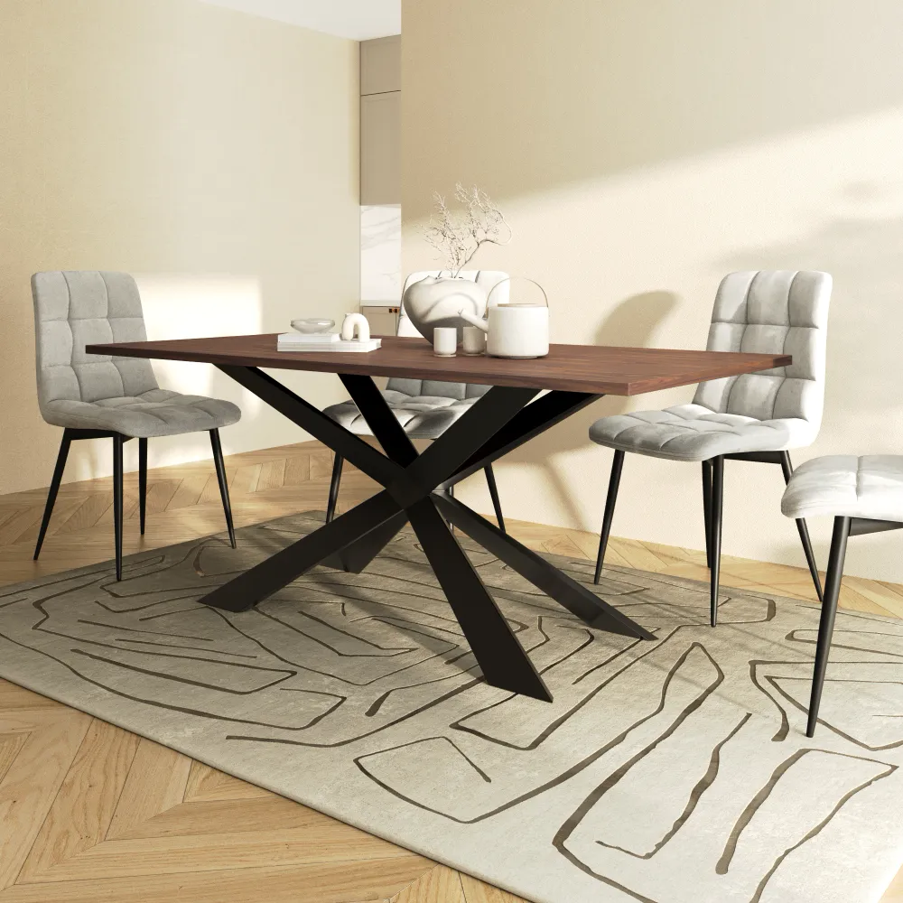 Tavolo rettangolare 180x90cm top in MDF 25mm effetto legno scuro e gambe incrociate in acciaio nero | Arvid Tavolo rettangolare 180x90cm top in MDF 25mm effetto legno scuro e gambe incrociate in acciaio nero | Arvid