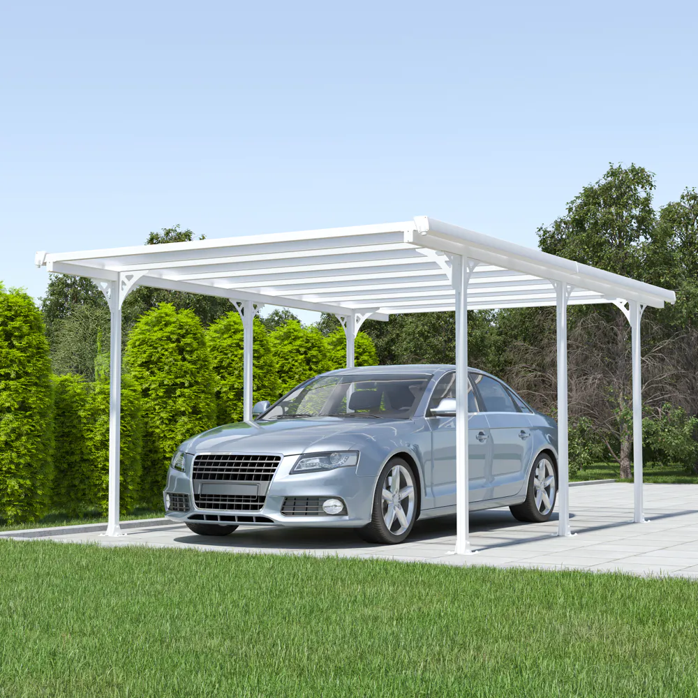 Tettoia per auto 502x313xh205cm in alluminio e policarbonato bianco