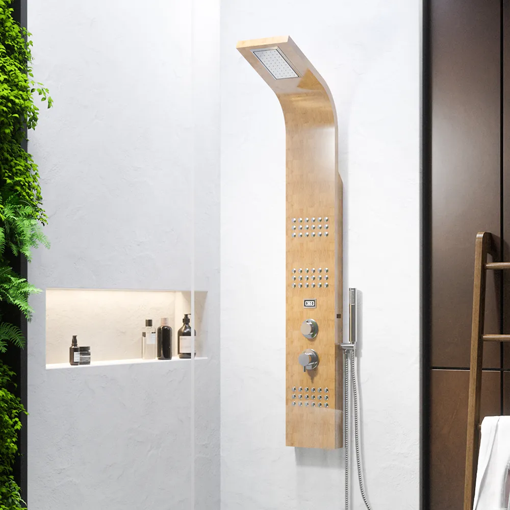 Pannello doccia in bamboo 3 funzioni con termostato digitale e doccino | Take Pannello doccia in bamboo 3 funzioni con termostato digitale e doccino | Take