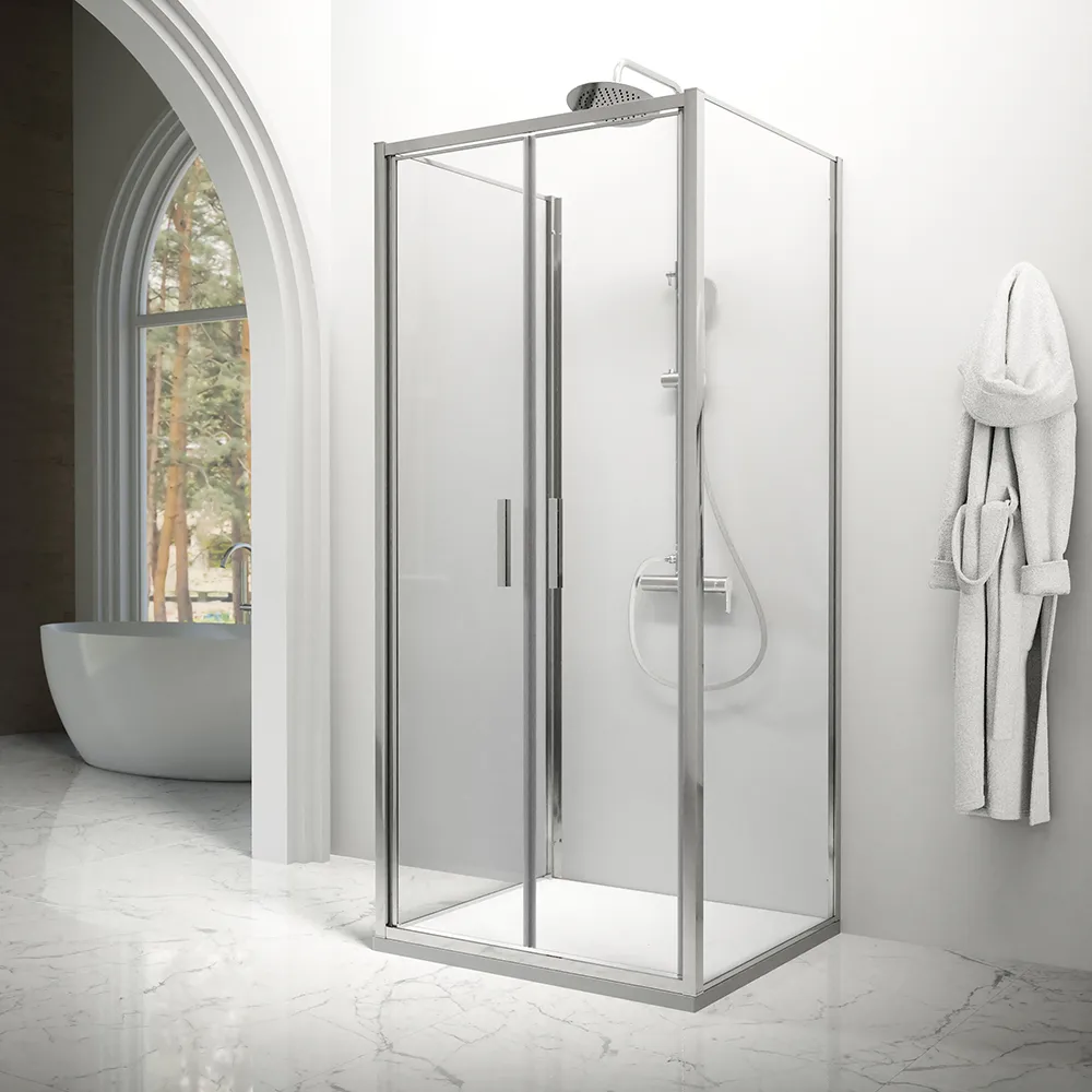 Box doccia tre lati 70x70x70cm con porta saloon profili cromati e vetro 6mm trasparente h190 | Portofino Box doccia tre lati 70x70x70cm con porta saloon profili cromati e vetro 6mm trasparente h190 | Portofino