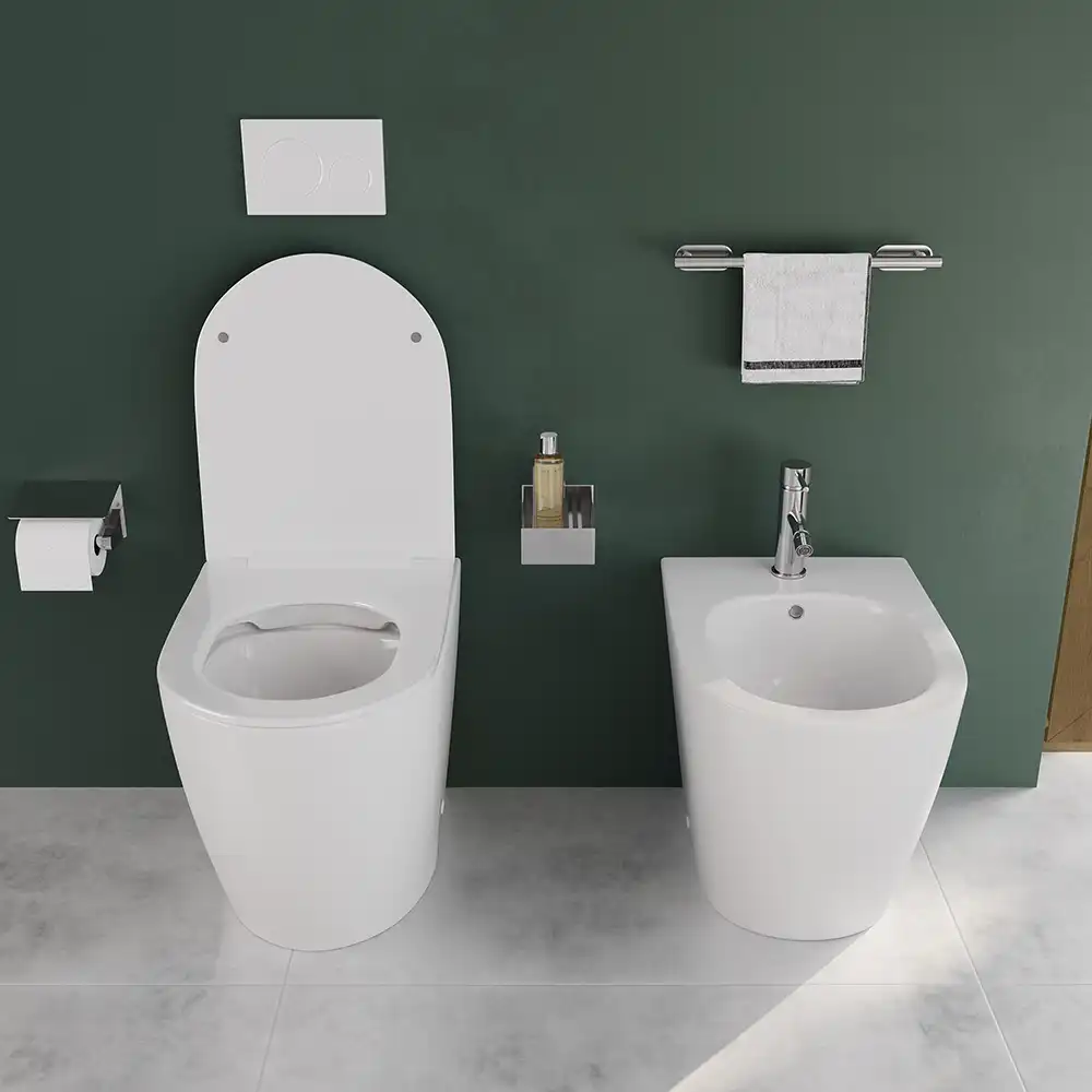 Sanitari filomuro ceramica bianco lucido vaso rimless copriwc soft-close e bidet | Europa Small Sanitari filomuro ceramica bianco lucido vaso rimless copriwc soft-close e bidet | Europa Small