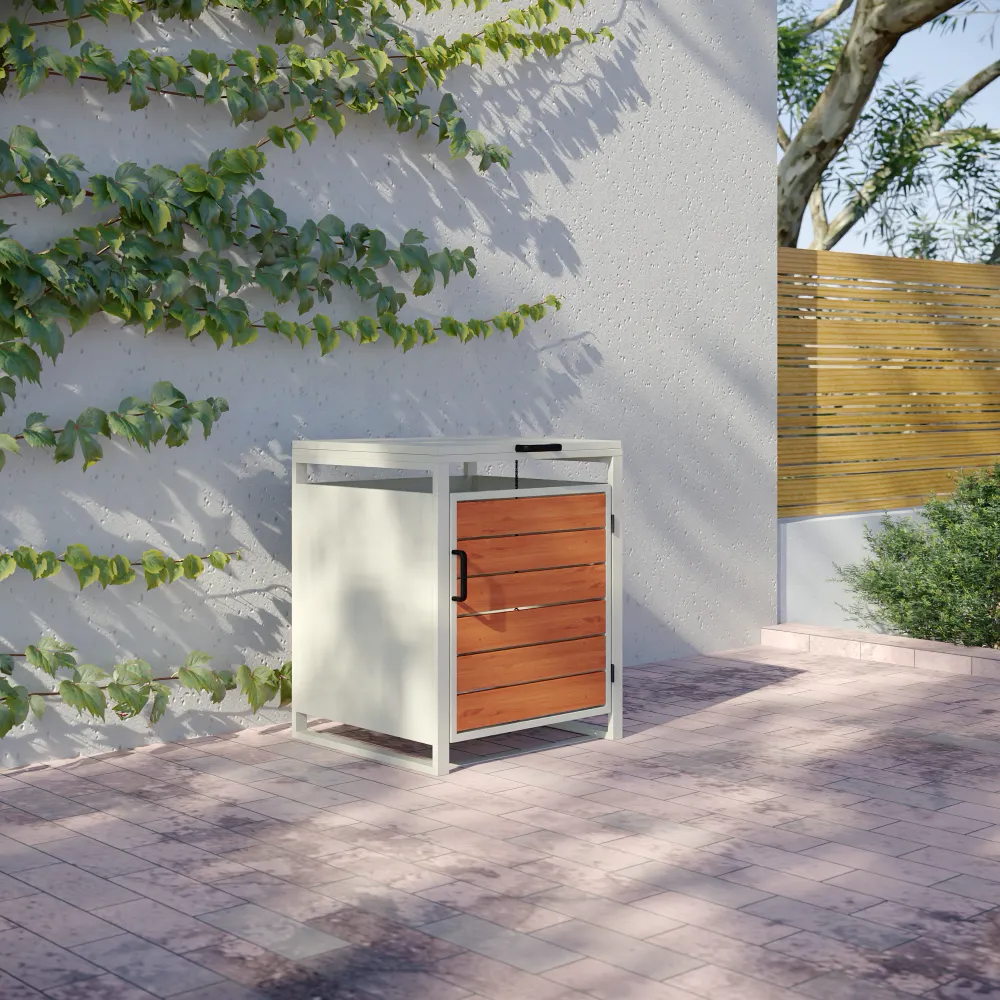 Copri bidoni 1 cassonetto 60L 50x50x64cm in acciaio zincato profili bianchi con pannelli effetto legno | Kubo