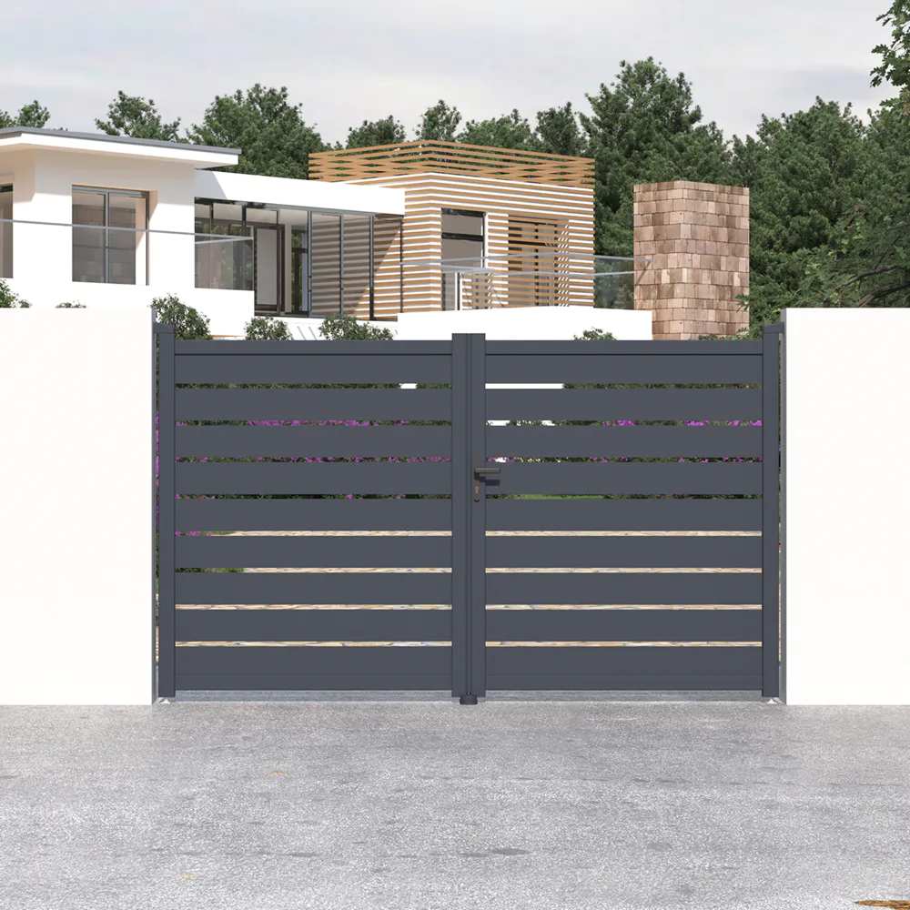 Cancello in alluminio doppia porta a battente 300x176cm grigio freddo